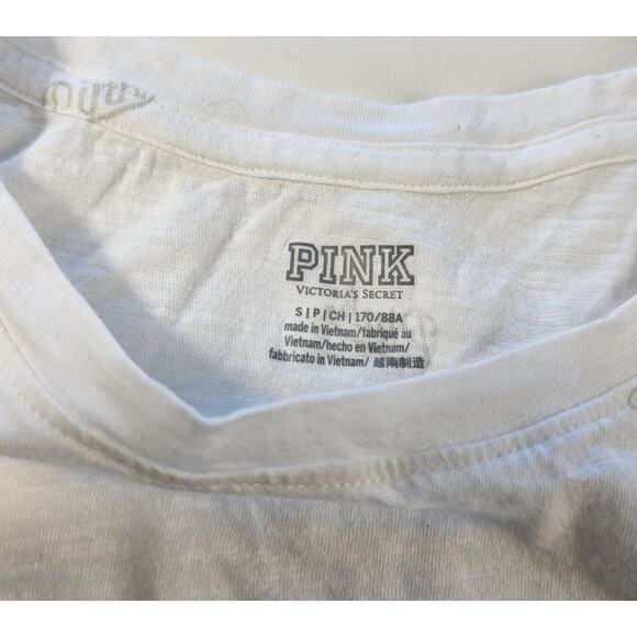 Victoria's Secret PINK logo spell out all over print white y2k 90s tee small EUC - Picture 4 of 7